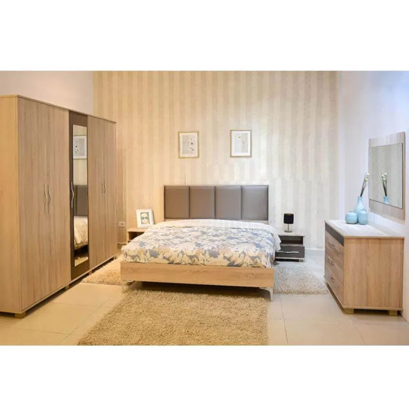 Chambre Adulte SARRA 190x160cm 5 Portes - Chêne Brut / Moka