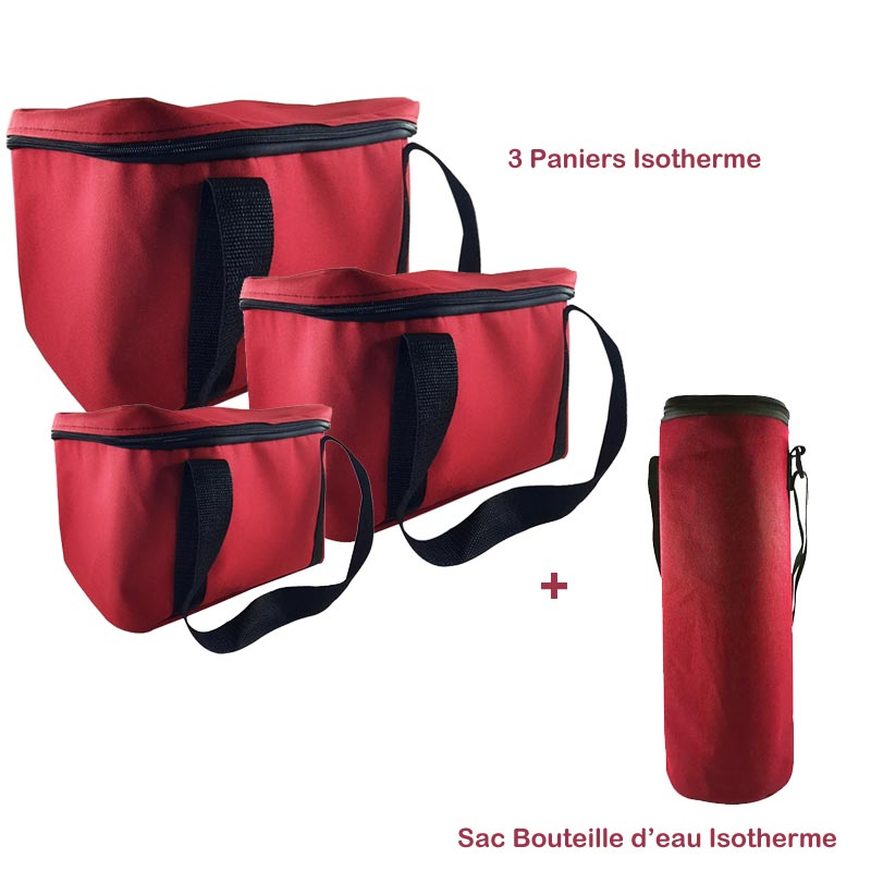 Trois Paniers + Sac Bouteille Isotherme - Rouge