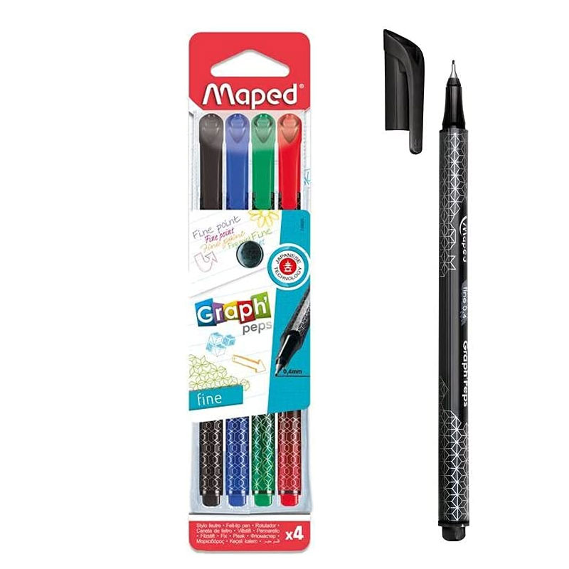 De 4 Stylos Feutres MAPED Graph'Peps - Couleurs Assortis - MAPED