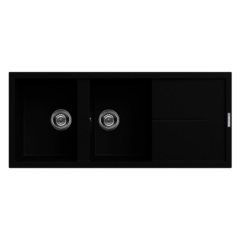 Évier De Cuisine Encastrable FOCUS Graniteck 2 Bacs + égouttoir - Noir - Focus