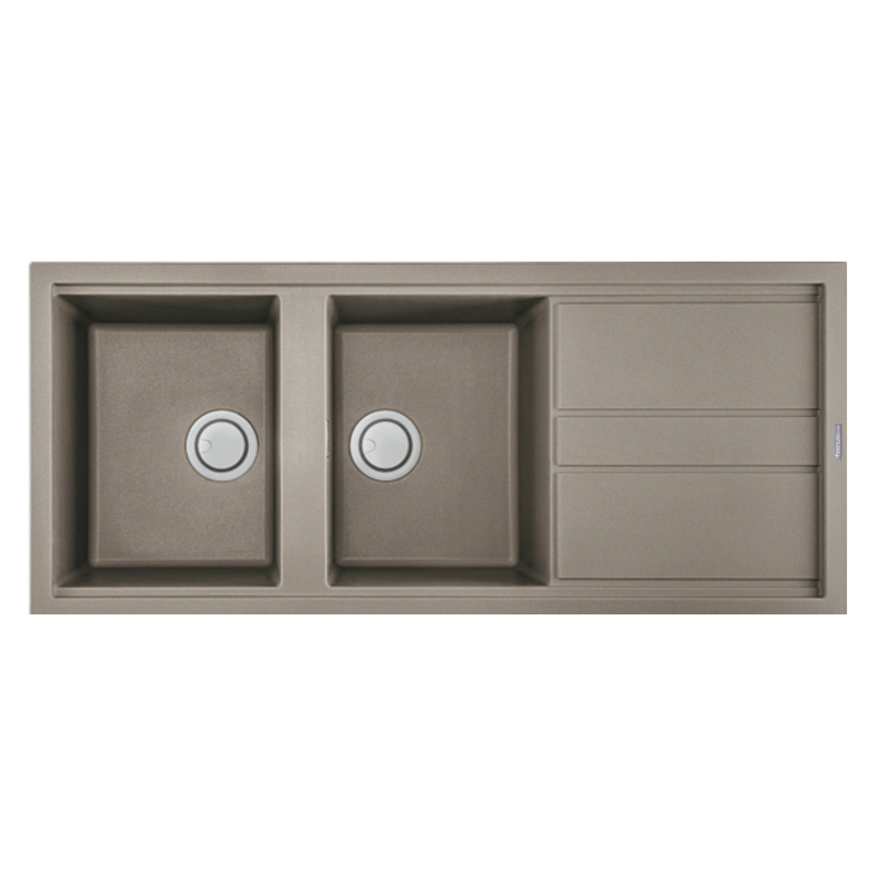 Évier De Cuisine Encastrable FOCUS Graniteck 2 Bacs + égouttoir 116cm - Grège - Focus