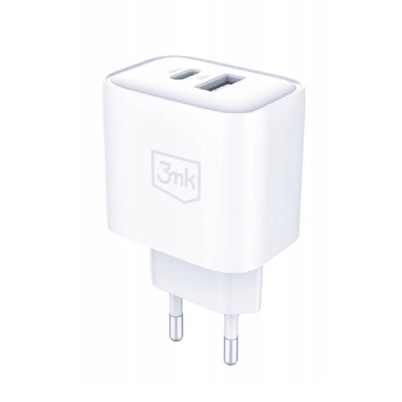 Adaptateur de Charge 3MK 20W avec 2 Ports USB-C et USB-A - Blanc - 3MK