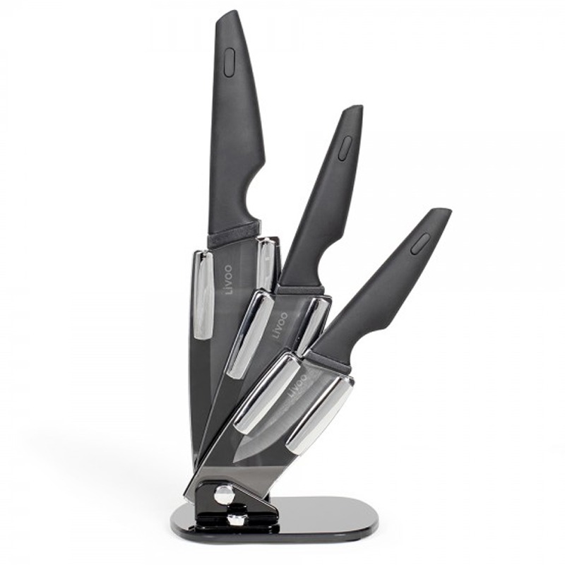 Bloc 3 Couteaux Céramique LIVOO Avec Support