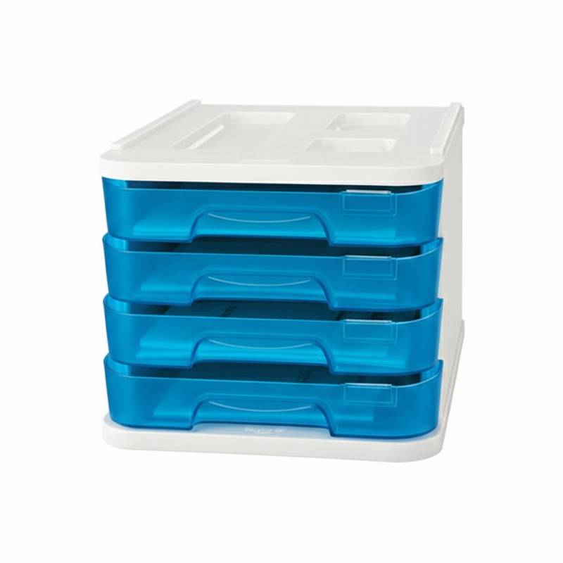 Bloc 4 Tiroirs Faibo Transparent Avec Porte‐Étiquette - Bleu