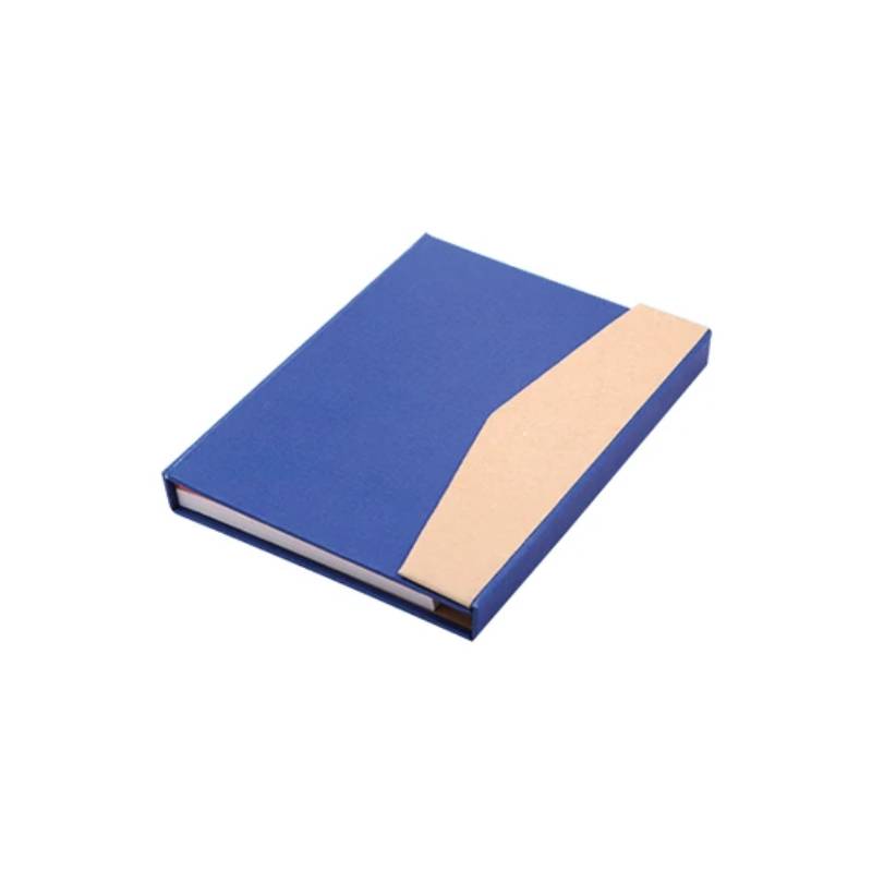 Bloc Notes Carton A6 + Stylo recyclé + Post-it (04c) - Bleu