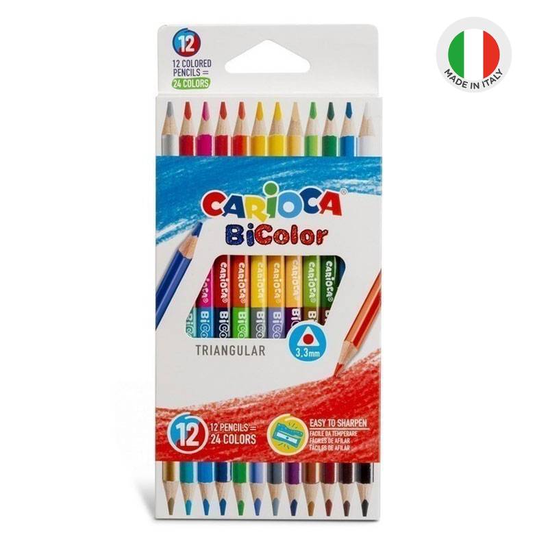 Boîte de 12 Crayons CARIOCA BiColor Triangulaire couleur - CARIOCA