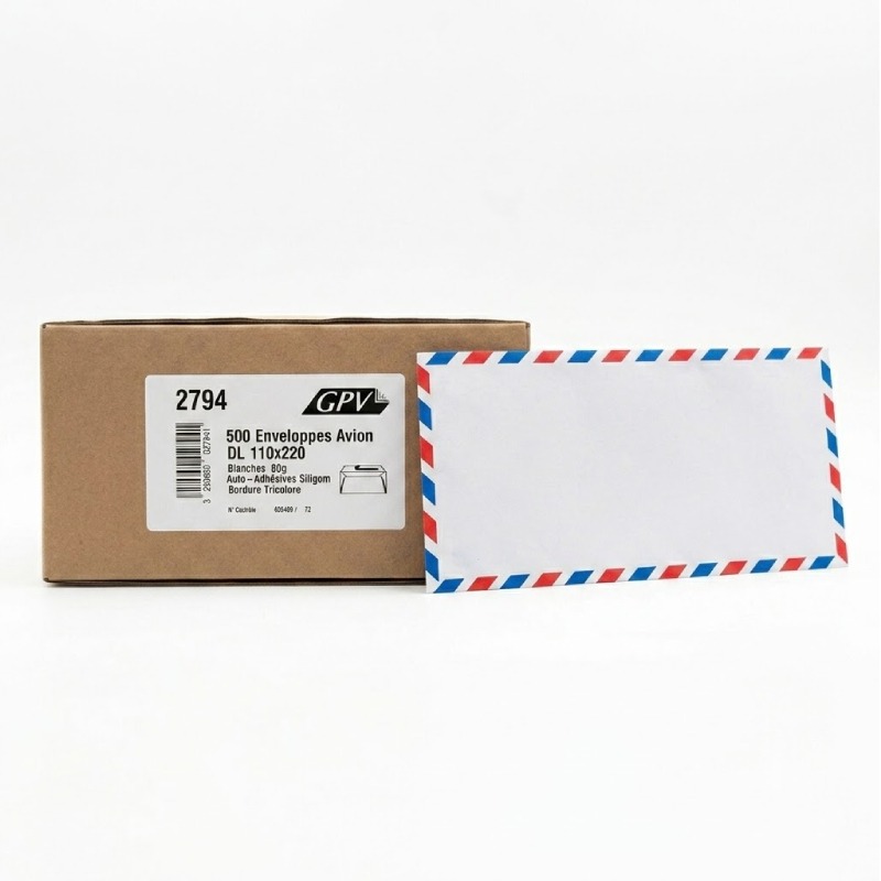 Boîte De 500 Enveloppes Blanches GPV AVION AD Et BDP 220x110 80 g/m2 - GPV
