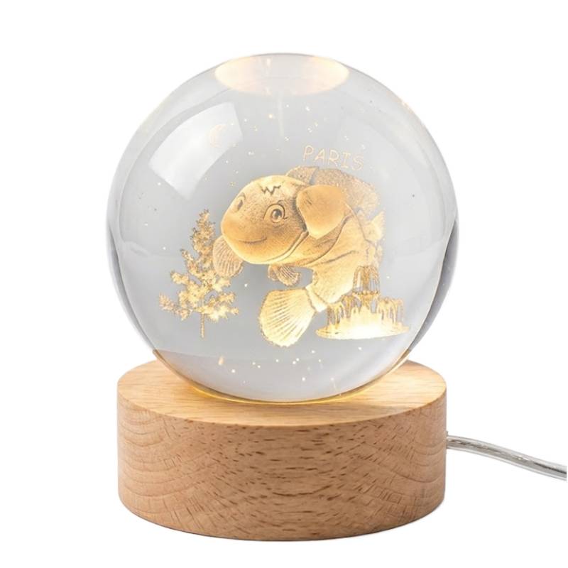 Boule Décorative Rotative Poisson 3D en Cristal