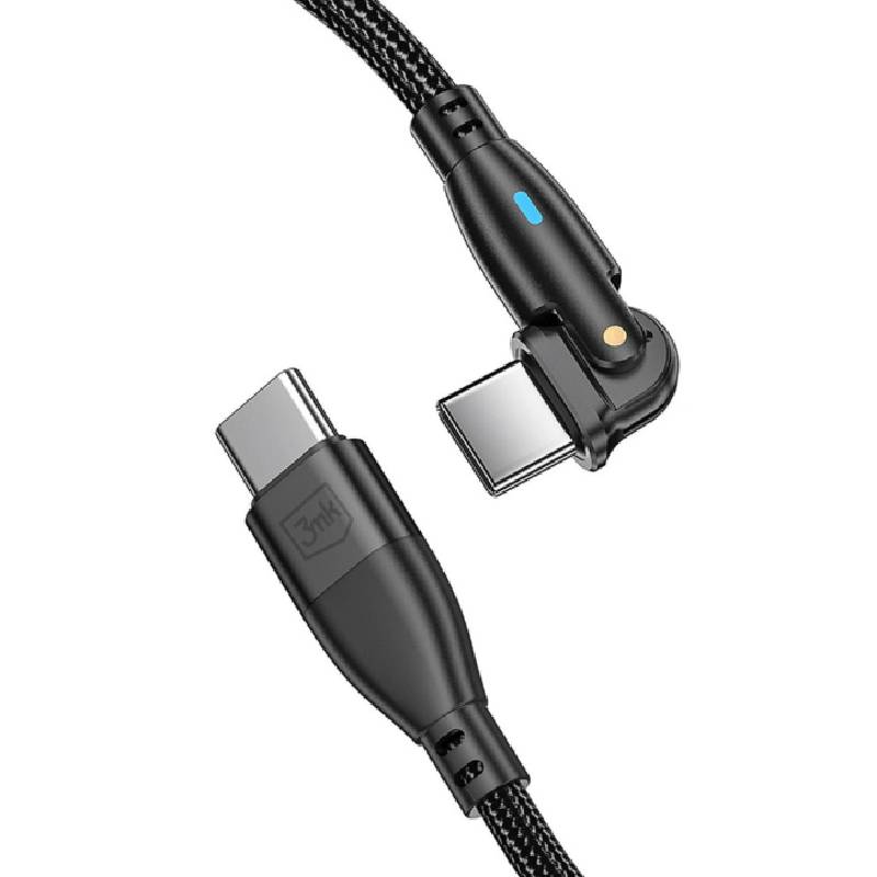 Câble de Charge 3MK Hyper N-Series USB-C vers USB-C 1M 100W Pivotant - Noir - 3MK