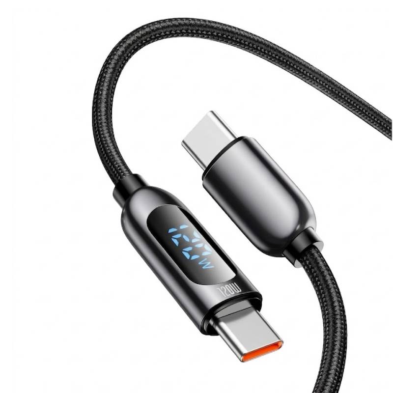 Câble de charge 120W USB-C vers USB-C avec d’affichage - Noir