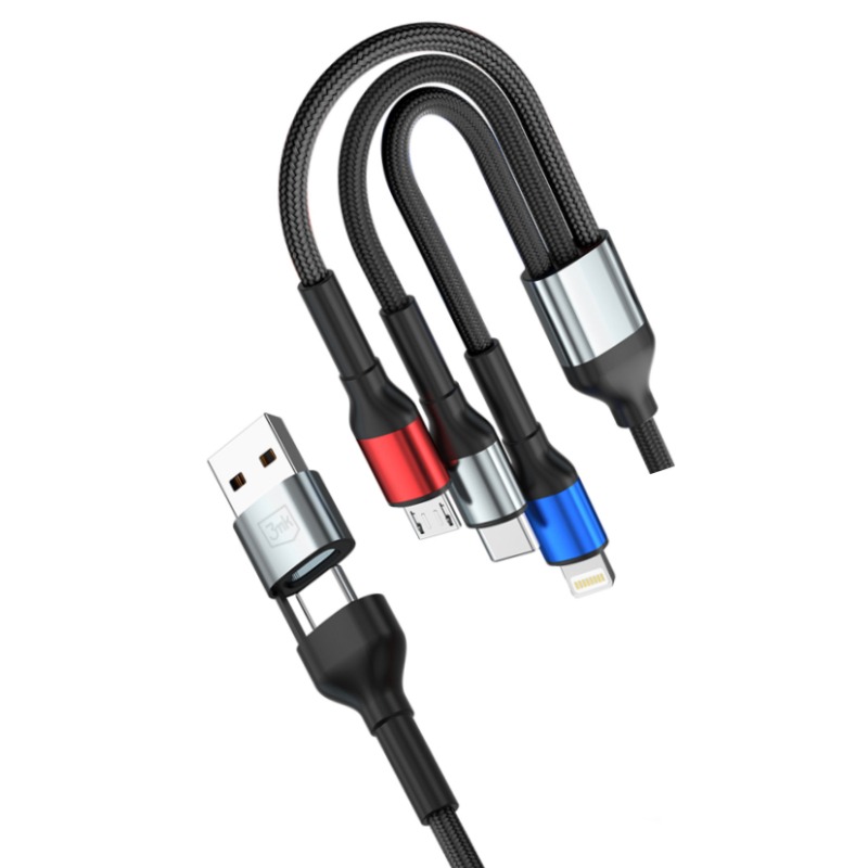 Câble de Charge 3MK 5EN1 1.2M/18W - Noir