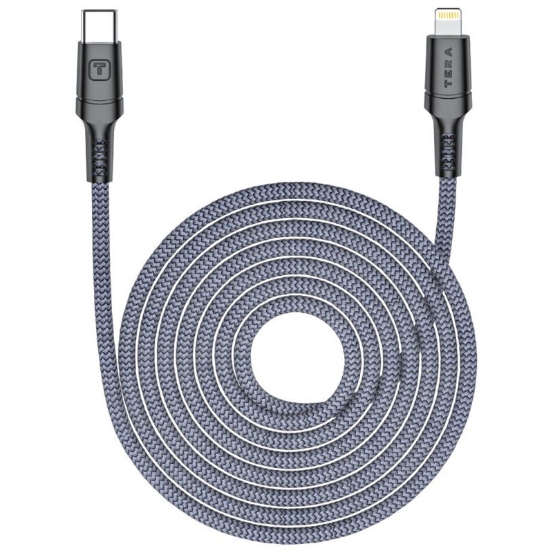 Câble De Charge tressé en PVC TERA type C vers Lighting - Gris