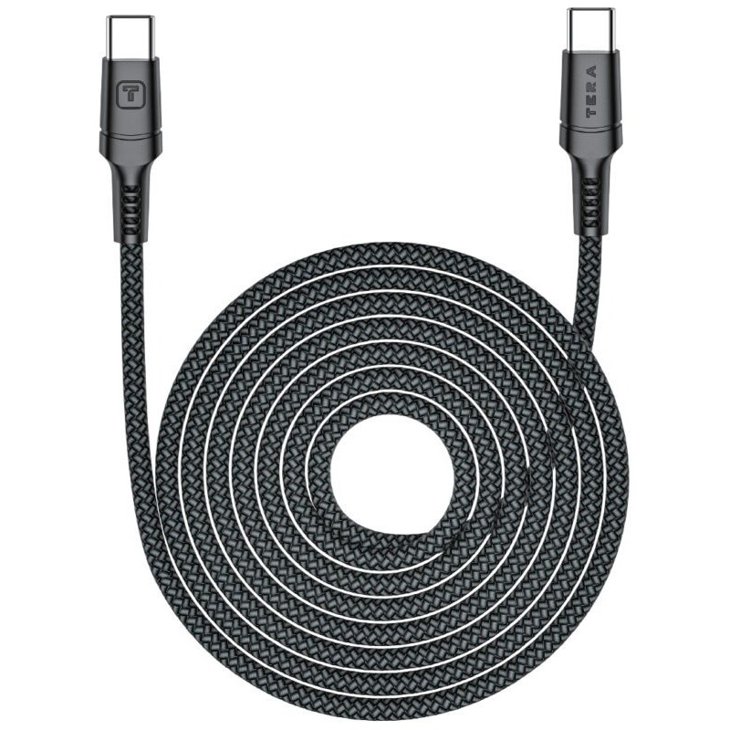 Câble De Charge tressé en PVC TERA Type-C vers Type-C - Noir