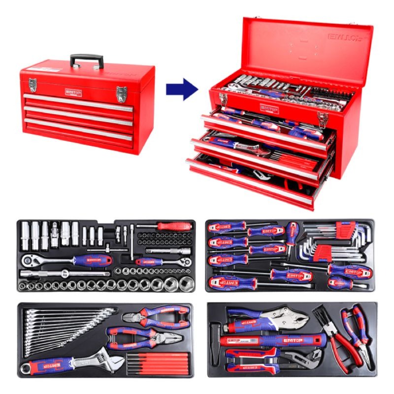 Caisse à outils métalliques EMTOP - EHTS01321 - 132 pièces