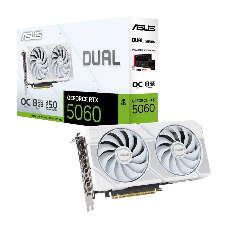 Carte Graphique ASUS Dual GeForce RTX 5060 OC Edition 8GB GDDR7 Blanc - ASUS
