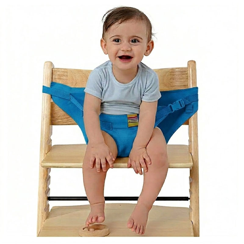 Ceinture de Chaise Haute de Voyage Portable et Sécurisée - Bleu