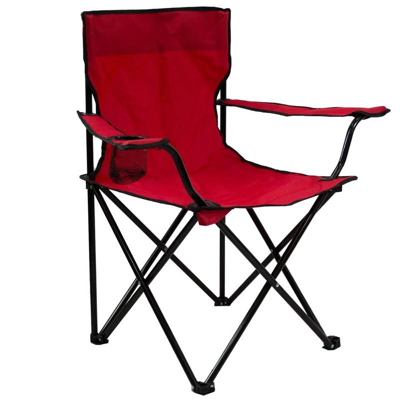 Chaise de Camping Pliante avec Porte-Gobelet et Accoudoirs - Rouge