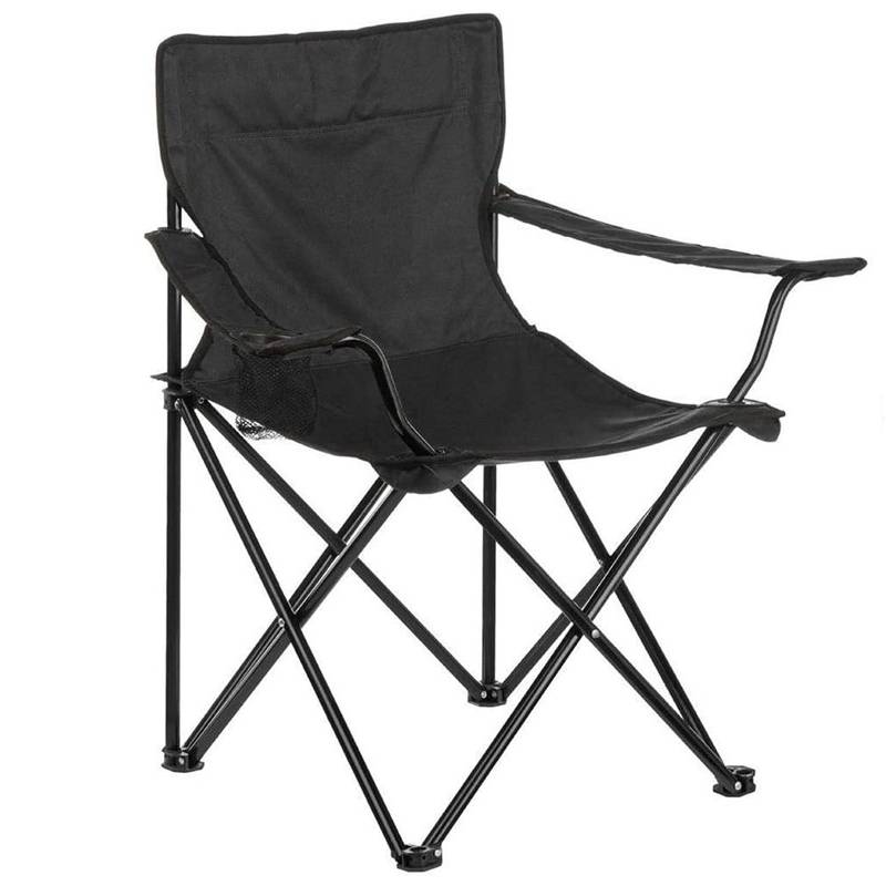 Chaise Pliante de Camping avec Accoudoirs et Porte-Gobelet - Noir