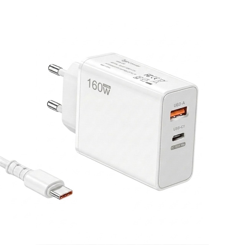 Chargeur 160W Charge rapide Avec 2 port Type-C - Blanc