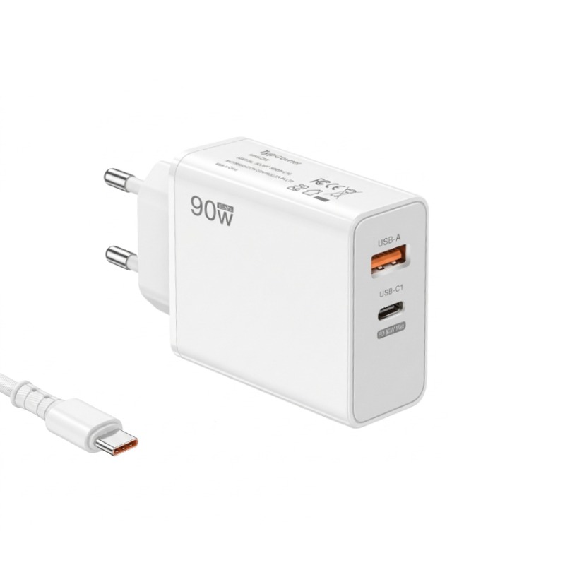 Chargeur 90W Charge rapide Avec 2 port Type-C - Blanc