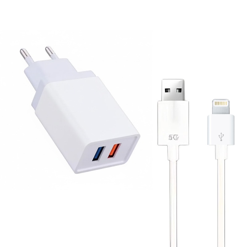 Chargeur B18 USB-A Vers Lightning 18W Avec 2 Ports - Blanc