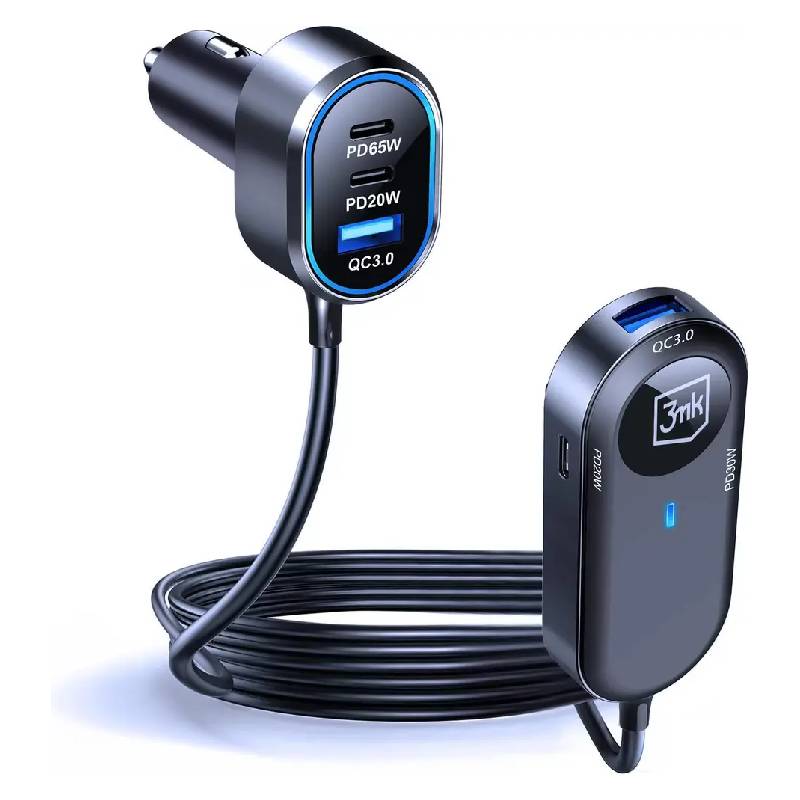 Chargeur de voiture double 3MK 135 W PD QC PPS USB-C USB-A - Noir - 3MK