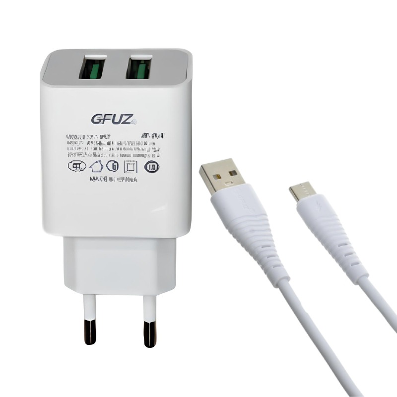 Chargeur GFUZ GA-02 Charge Rapide Avec 2 port USB et Cable Type C - Blanc