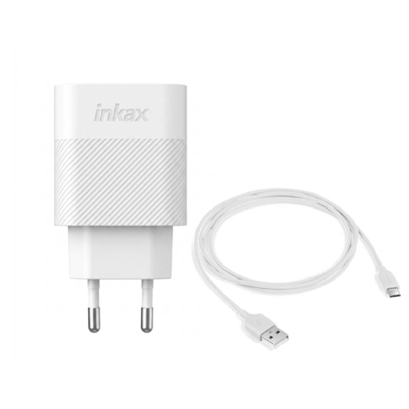 Chargeur INKAX 12W USB-A avec câble Micro-USB - Blanc - INKAX