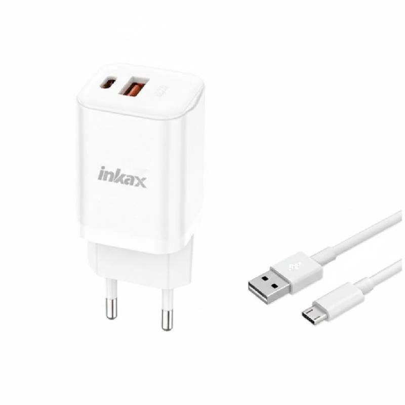 Chargeur Inkax HC-05 20W 2 Ports USB/Type-C + Câble Micro USB