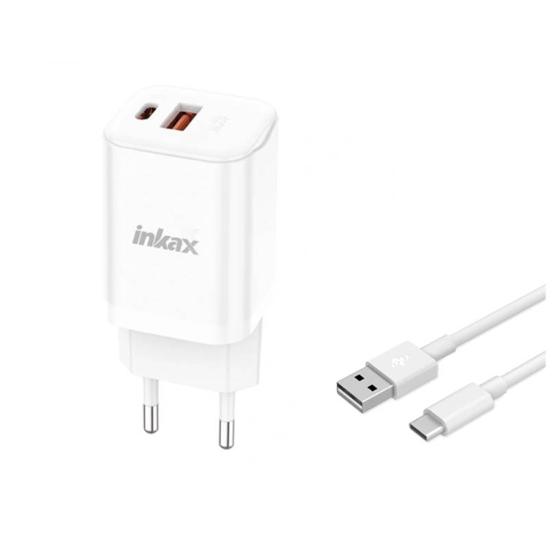 Chargeur Inkax HC-05 20W Avec 2 Ports USB/Type-C + câble Type-C