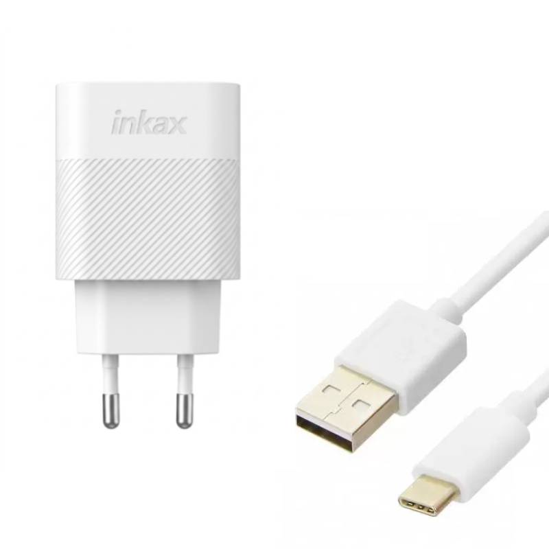 Chargeur secteur INKAX 12W 5V 2.4A avec câble USB-C - Blanc - INKAX