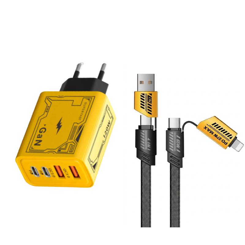 Chargeur 120W 4 Ports USB-C et USB-A avec Câble 4en1