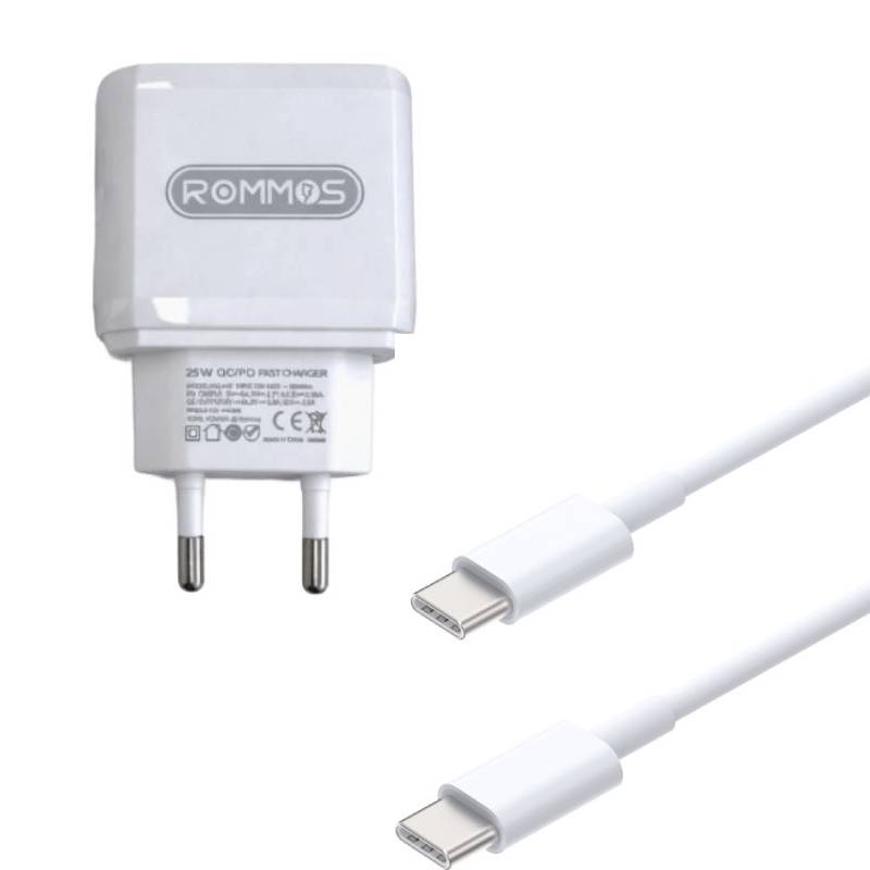 Chargeur Smartphone ROMMOS 2 Ports 30W avec Cable USB-C - Blanc