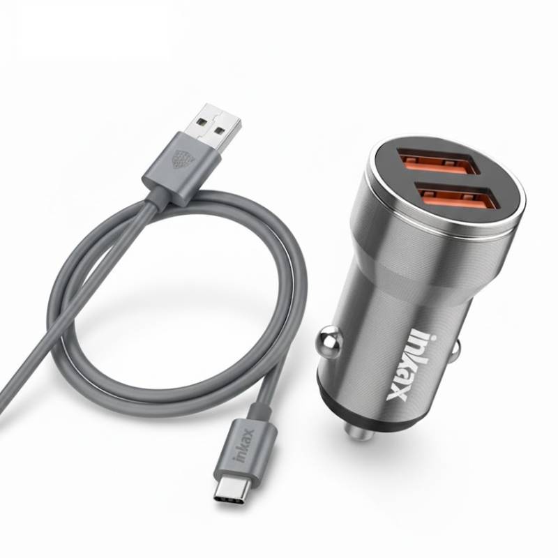 Chargeur Voiture INKAX CA02B Avec Câble Type-C - Silver
