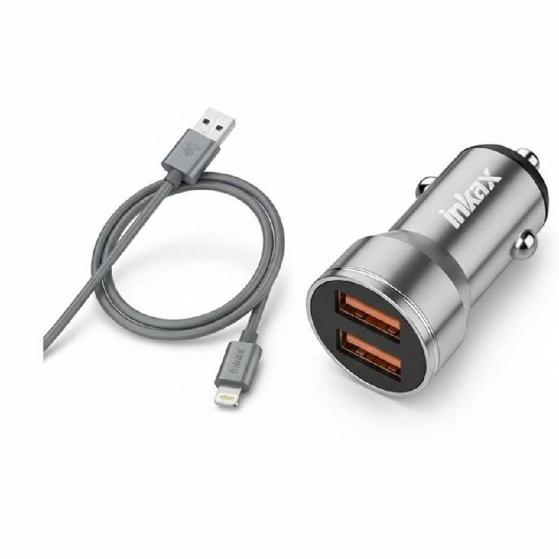 Chargeur Voiture INKAX CA02B Avec Câble Lightning - Silver