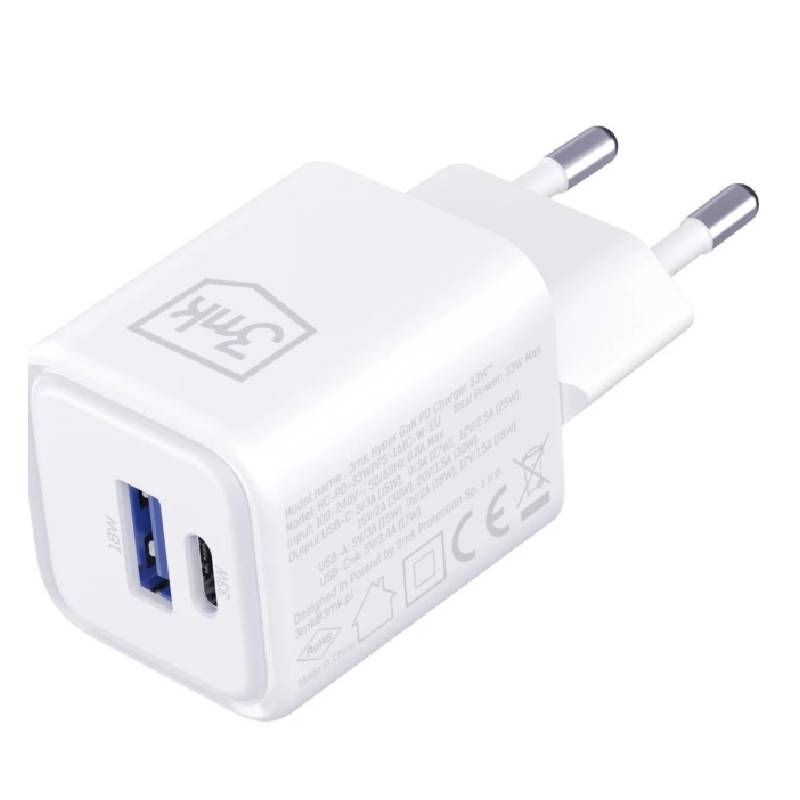 Adaptateur de Charge 3MK Hyper Charger 33W avec 2 Ports - Blanc - 3MK