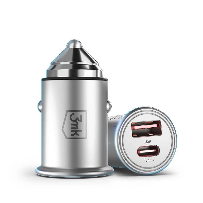 Chargeur de Voiture 3MK 45W USB-C + USB-A - Argent - 3MK