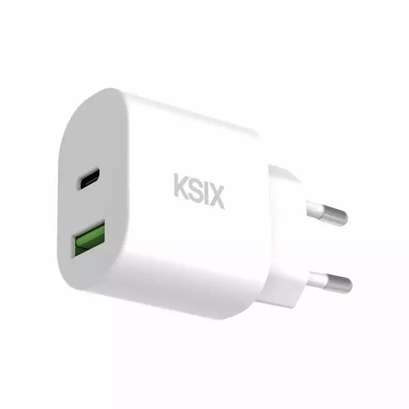 Chargeur KSIX Power Delivery 20W Avec 2 Ports USB-C Et USB-A - Blanc