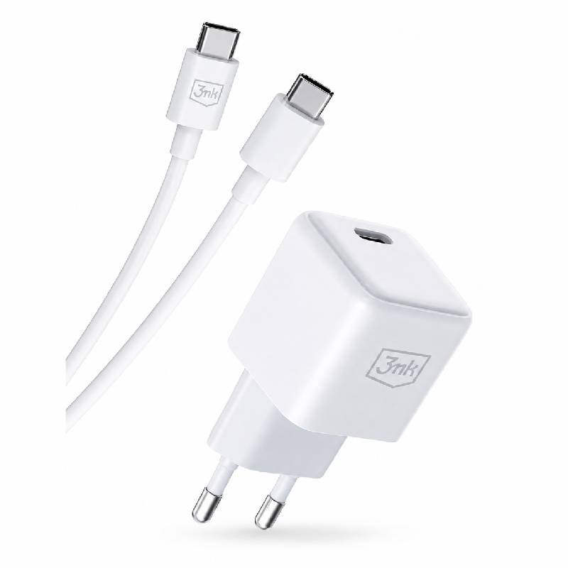 Chargeur Secteur 3MK 25W avec Câble USB-C 1m - Blanc - 3MK