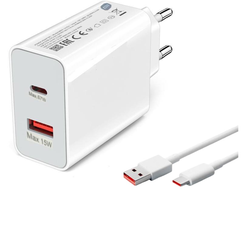Chargeur Smartphone Xiaomi rapide 67W 2ports TypeC ,USB-Blanc - Xiaomi