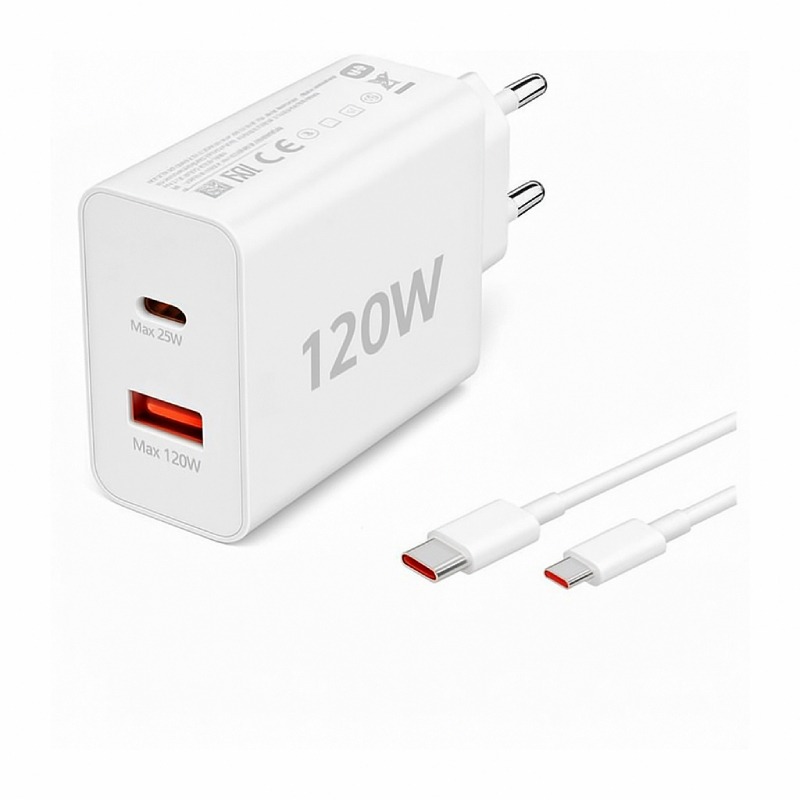 Chargeur Xiaomi 120W Charge Rapide avec 2 ports (1 USB + 1 Type-C) - Blanc - Xiaomi