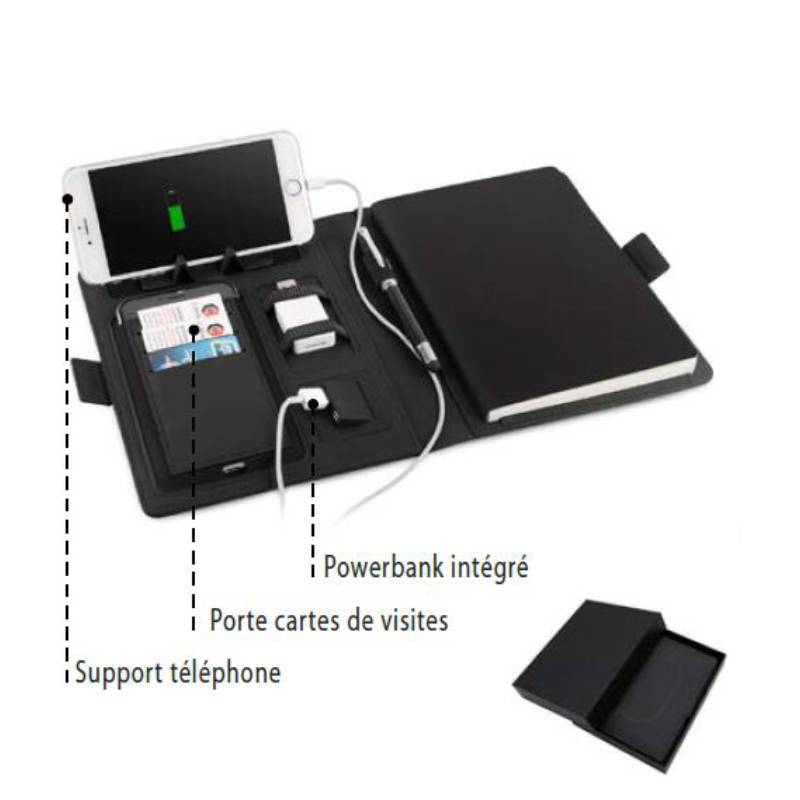 Coffret Notebook + PowerBank 80000 mah Wireless Charge + Stylo
