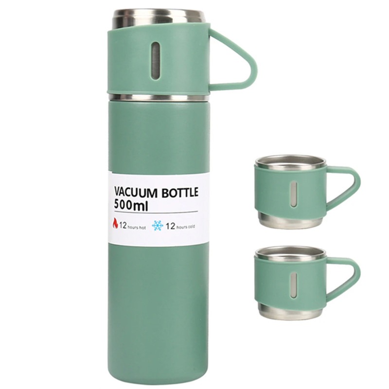 Coffret Thermos 500ml Avec 2 Tasses - Vert