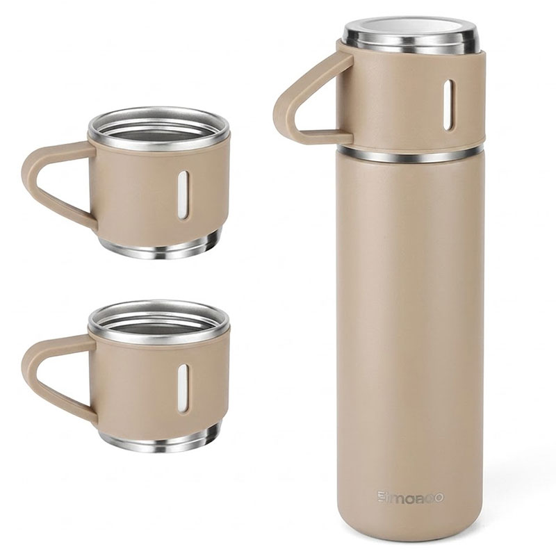 Coffret Thermos 500ml Avec 2 Tasses - Beige