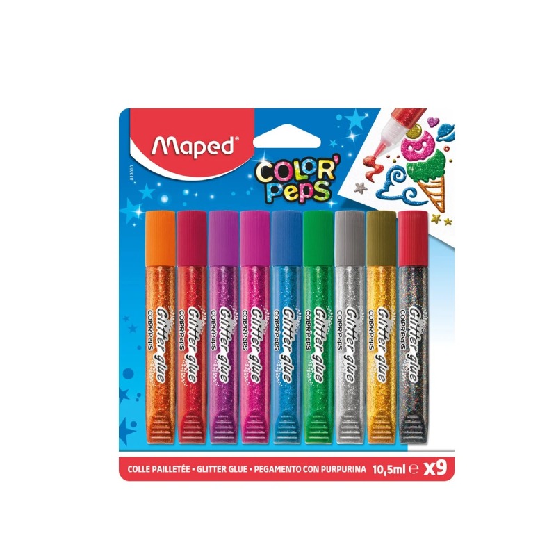 Colle à Paillettes MAPED 9pcs 10.5ML BX9 - Assortis - MAPED
