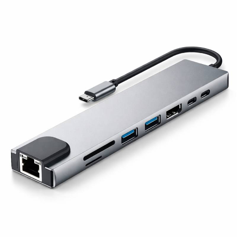 Convertisseur type-c vers HDTV 8 en 1 - Gris