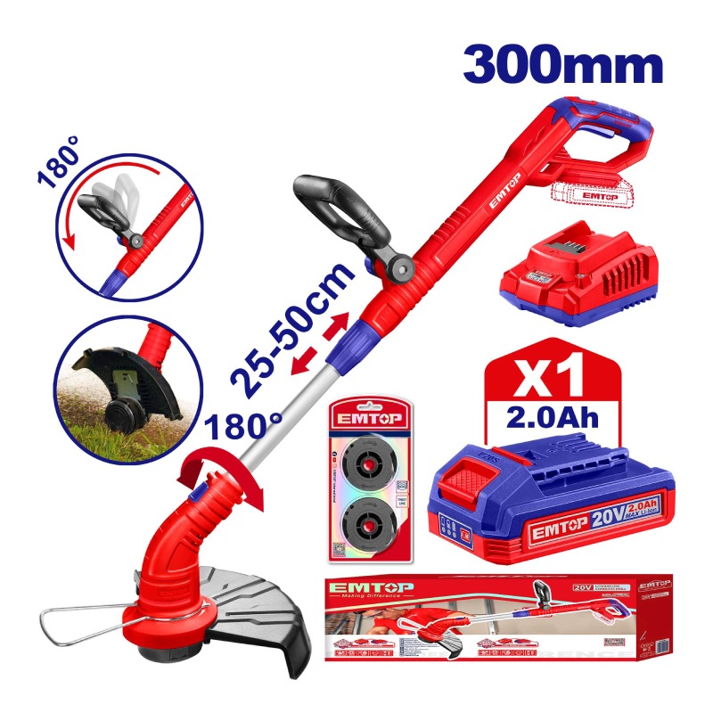 Coupe Herbe Sans Fil EMTOP ELGT203011 20V 8200 tr / min