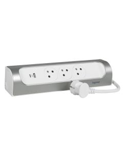 Rallonge Multiprises D'angle LEGRAND 3x2P+T + 2USB - Gris