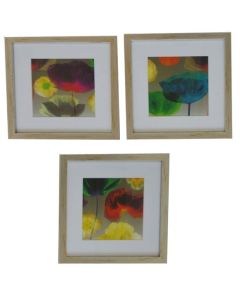 Pack de 3 Tableaux De Décoration Fleures Multicolores 23 x 23 cm