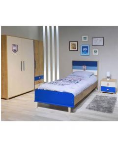 Chambre Enfant CAMPUS 190x90cm 3 Portes - Ostippo Chêne / Bleu